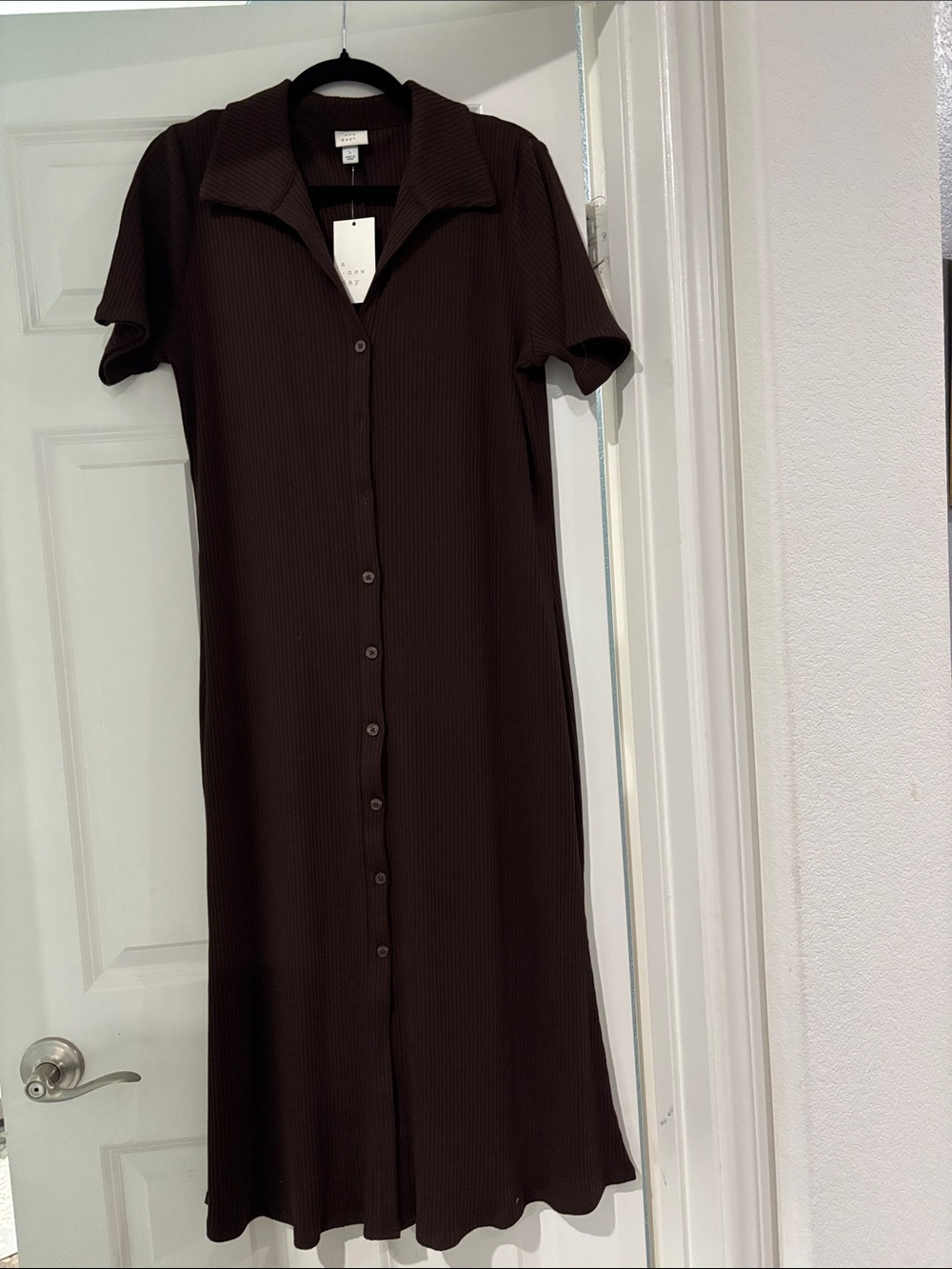 Target Dark Brown Ribbed Button-Front Midi Dress